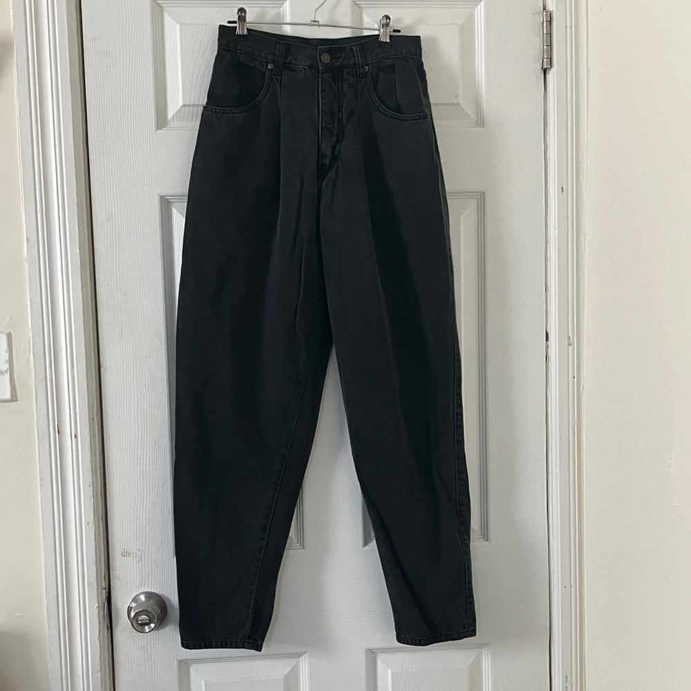 80s Vintage Pleated Black Jeans